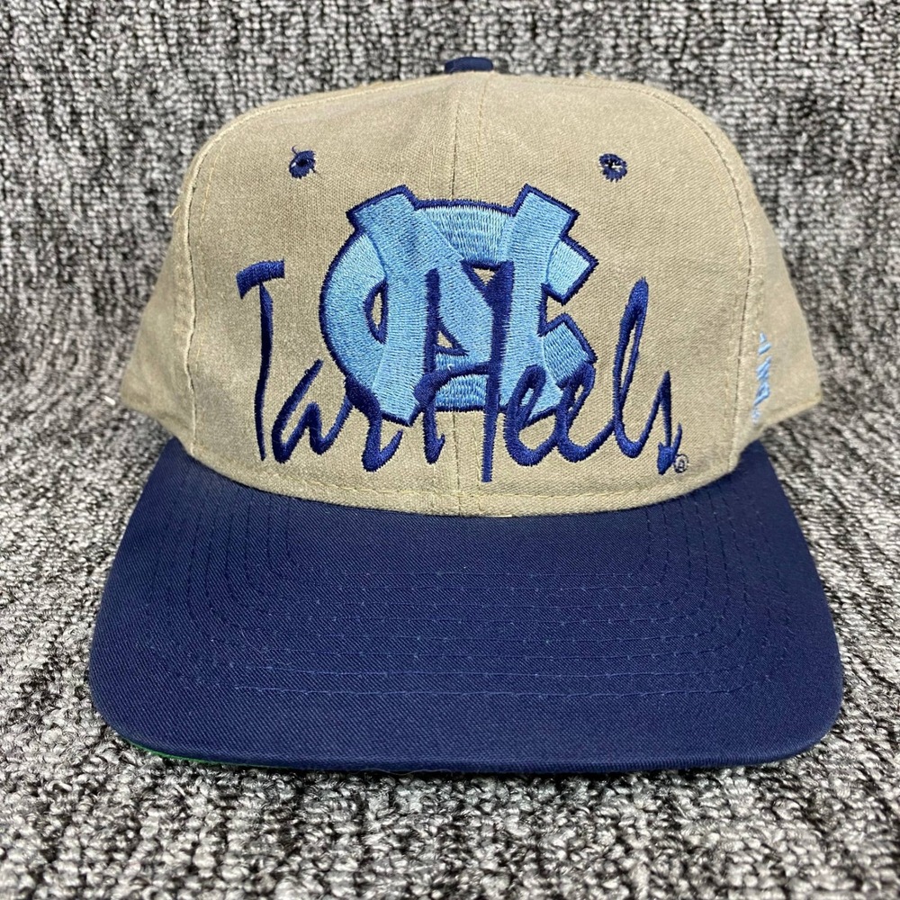 VTG The Game UNC Tar Heels Snapback Hat Mens OSFA Tan Navy Bar Logo Cap
